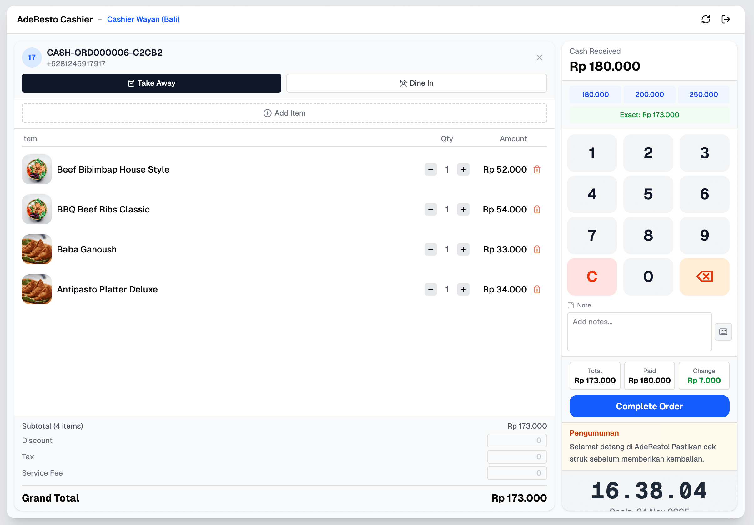 AdeResto Cashier POS System