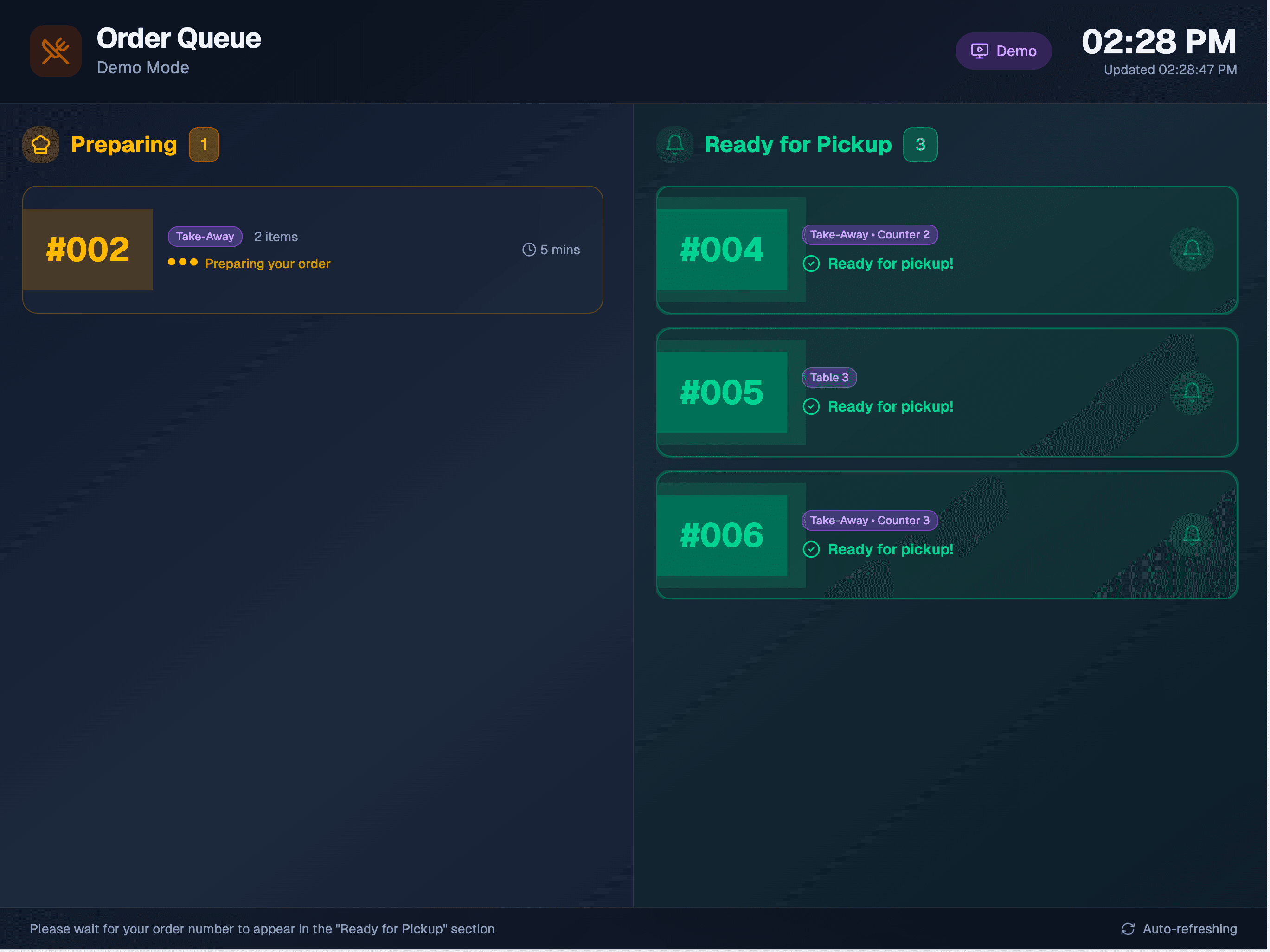 AdeResto Kitchen Queue Display